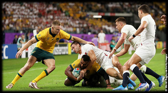 England v Australia QF1 Samu Kerevi wiped out by Jonny May RWC2019